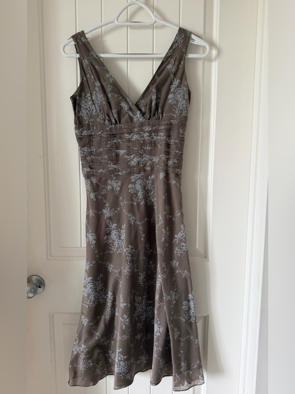 RW&CO. Taupe Dress with Light Blue Floral Print